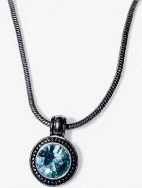 Napier 16” Silver Necklace w/ Teal Glass Round Pendant Small Dainty Gemstone 💎
